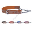Ace Handcrafted ~ Adjustable PADDED Half check SOFT LAMB'S Leather Dog Collar 5 Color Lining (Black, Red, Purple, Royal Blue, Tan)